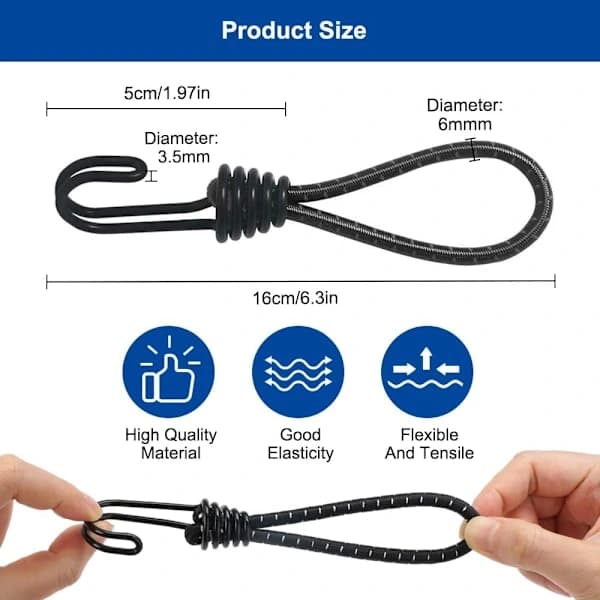 [2F]10 elastiska band med spiralkrokar, 16 cm elastiska spännen, presenningslås, universella fästen
