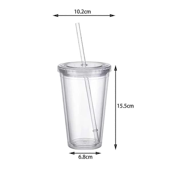 Plastmugg för resor med sugrör, dubbelväggig förseglad transparent drickmugg för fruktjuice smoothie hög kvalitet[2F]