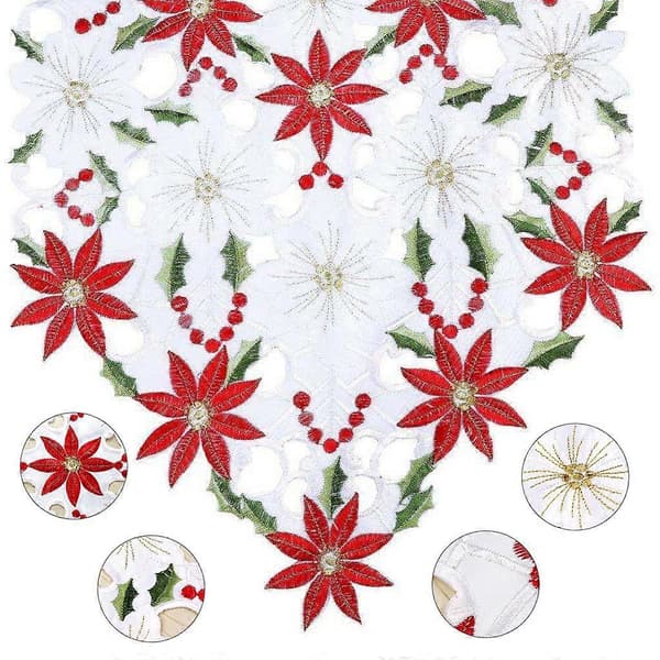 Juleblomst Bordløper Broderte Julestjerne Kristtornblad Bordløper