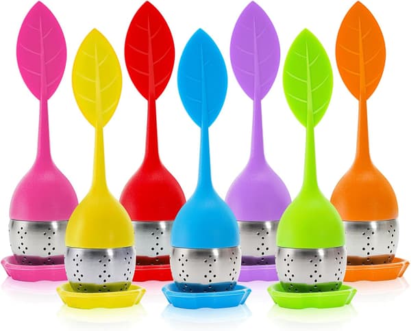 7-pak Silikone Te-infuser, Sød Teæg til Løs Te, Finmasket Te-si med Drypbakke, Te-filterkugle i Rustfrit Stål Te-diffuser