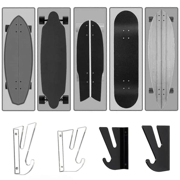 Moderigtigt vægmonteret displaystativ til skateboard med opbevaringskroge Bærbart tilbehør til longboards og snowboards Klar Selkeä
