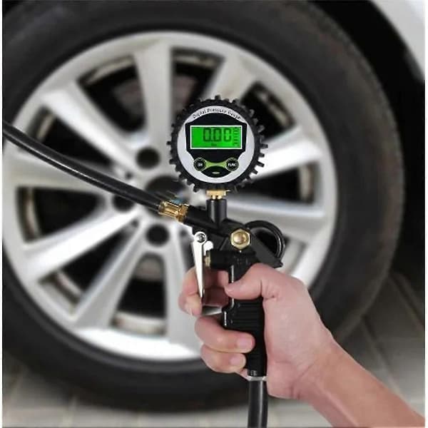 Fordonsmätare med bakgrundsbelysning, 200 PSI LCD digital däcktrycksmätare och däckpump Black