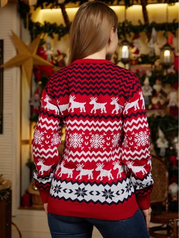 Juletrøjer til par, røde juletrøjer, strikkede juletrøjer, julemandskostumer, julekostumer (damemodeller) XL