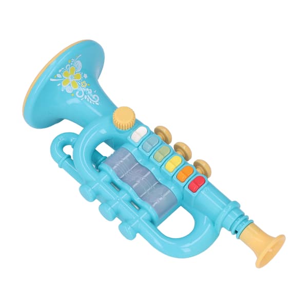 Blåt hornlegetøj, simulationsdesign, dynamisk lyseffekt, musikinstrument, strengelegetøj, gave til børn over 3 år