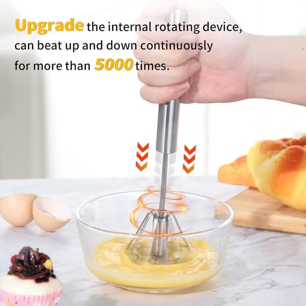 Halvautomatisk håndvisp i rustfritt stål - roterende visp - for baking, visping og melkeblanding - 30 cm