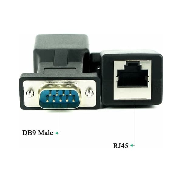 [2F]RJ45 til RS232, DB9 seriel port 9-benet han til hun RJ45 Cat5e/6 Ethernet/LAN forlængeradapter (hanstik)