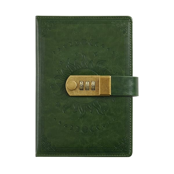 B6 Låsdagbok, Lær Passordlåsdagbok, Retro Håndbok Dagbok, Studentnotatbok B6 (13,5x19,8 cm) grønn green A5