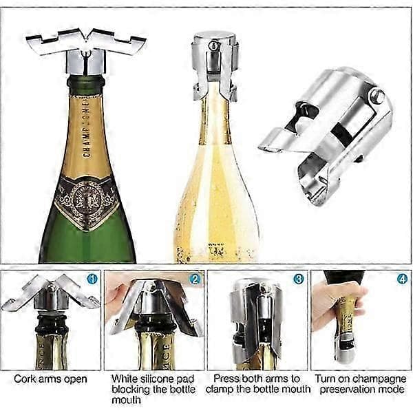 Champagnekorkar (4-pack) - Vakuumförseglade proppar i rostfritt stål för mousserande vin - Håller bubblorna fräscha
