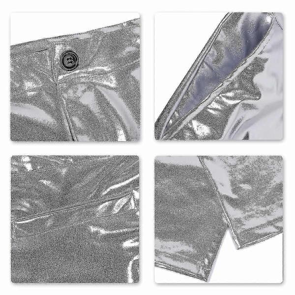 Herre Lyse Bronzefarvede Casual Læderbukser med Medium Talje Silver L