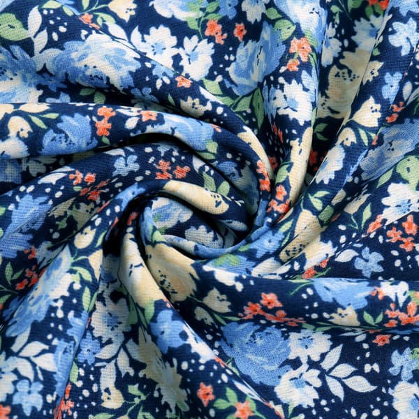 【2F】Damklänning Rund Hals Hög Midja Volang Kort Ärm Polyester A-linje Kjol för Sommar Blå M