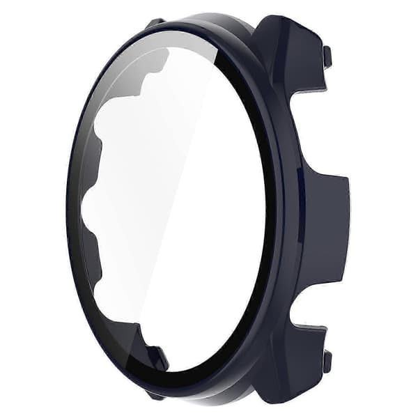 För Garmin Forerunner 965 Hårt PC-klockfodral Skyddsram med HD Härdat Glasfilm - Elfenbensvit Ink Blue