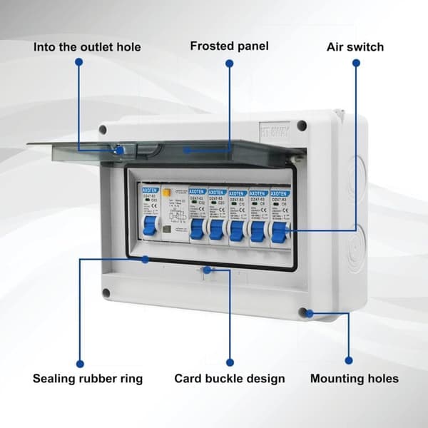 4-vägs brytarpanel för konsumentenhet, jordfelsbrytarbox, vattentät elpanel, 63A elbrytare, IP65 luft