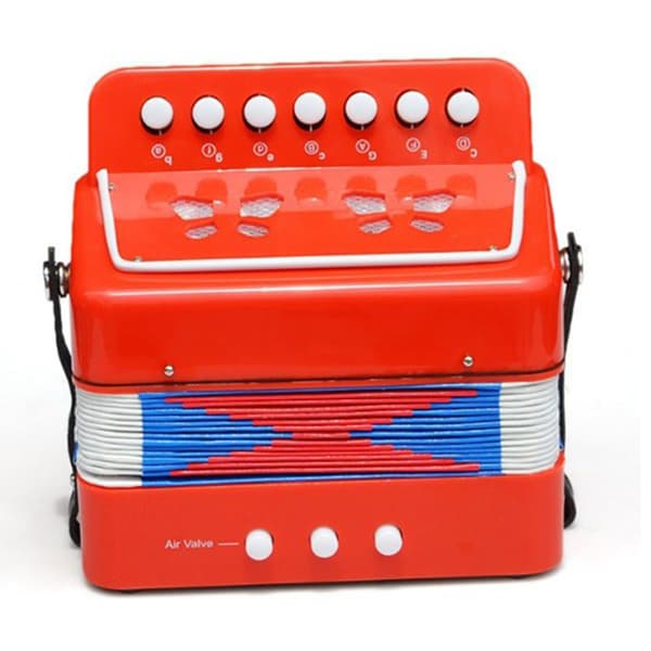 [2F] Harmonikalegetøj til børn, harmonika, musikinstrument, 2 bas, 7 tangenter, til børn, spædbørn, rød