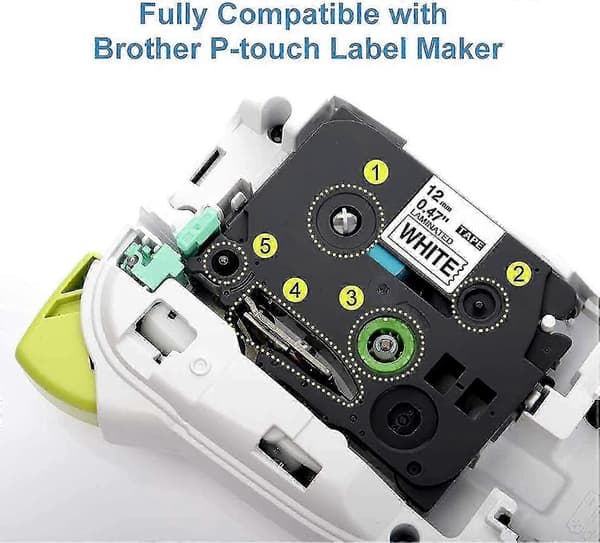 【2F】5x etiketbånd til Brother PT-H110, TZ 12mm sort på hvid