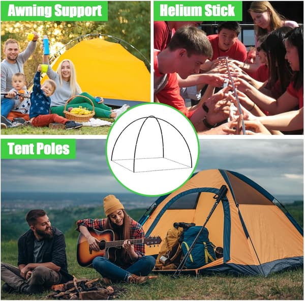 [2F]2 sæt 4m teltstænger - Erstatning til børnetelt og støtte til udendørs campingpresenning sort Black
