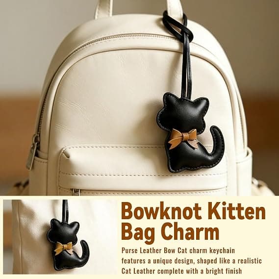 Set med 2 kattformade nyckelringar, PU-läder väskaccessoarer, tecknad kattunge nyckelring