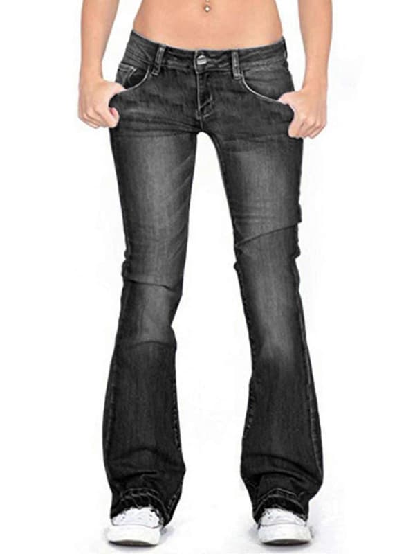 Dam Bootcut-jeans Stretchiga denimbyxor Dambyxor med låg midja och utsvängda detaljer Black Black S