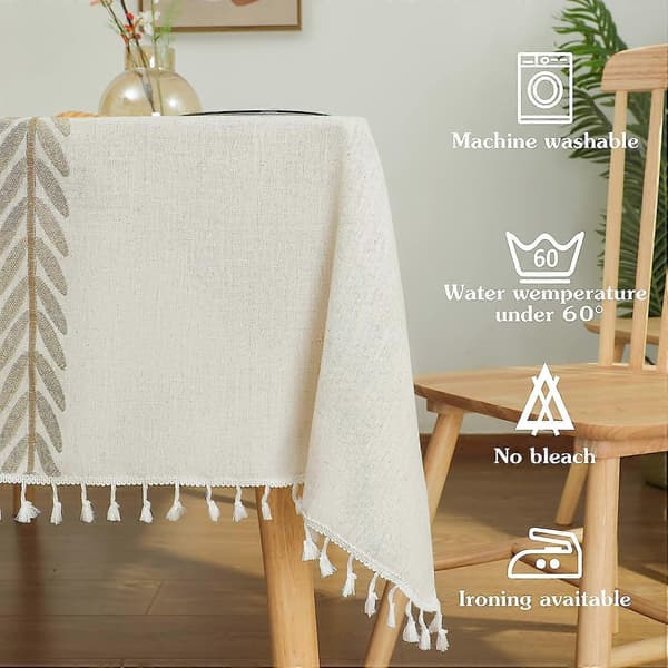 Bordsduk för matbord, rustik köksduk, soffbordsduk, bomullslinnetyg, små rektangulära dukar, beige, vinblad, 140