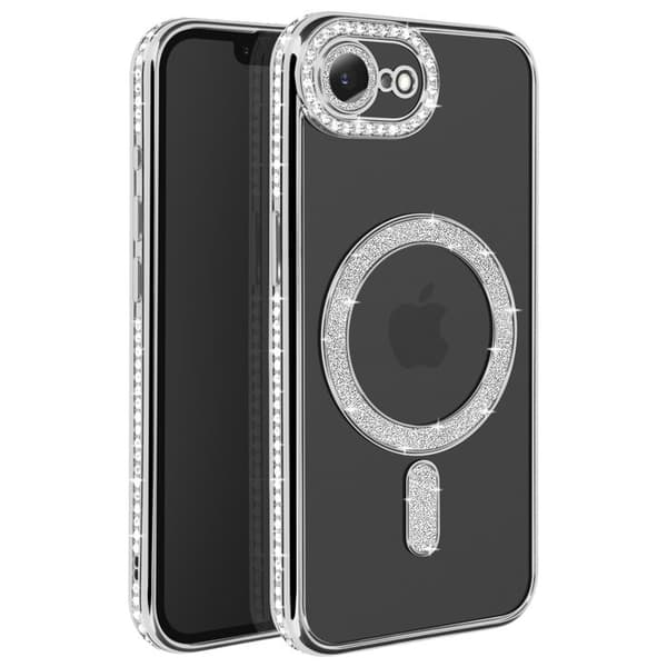 Magsafe-kuori - Timantti - iPhone 16e - Hopea-strass - Kestävä - Läpinäkyvä Grå
