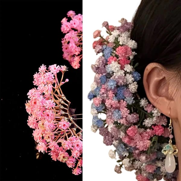 Realistisk blommig håraccessoar med metallbas, halkfri design, perfekt för utomhusevenemang, dansföreställningar, dagligt bruk, rosa Pink