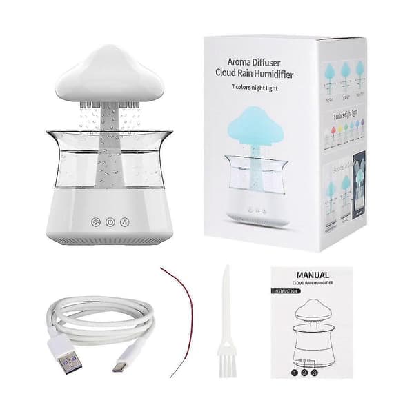 [2F]Skyfukter, eterisk oljediffuser med 7 farger LED-lys, nanodiffuser og luftfukter