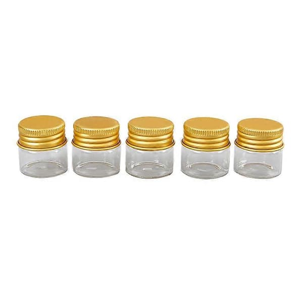 [2F]5 st 10 ml små glasburkar flaskor skruvlock förvaringsburk minikontainrar transparenta ampullflaskor gold