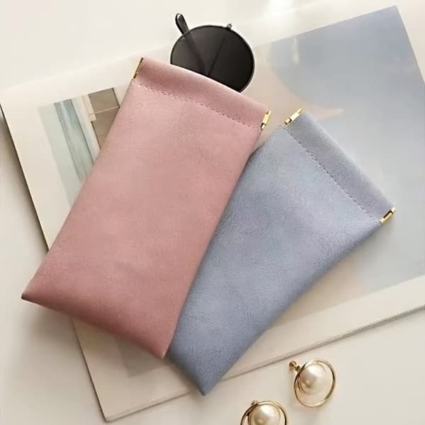 2-pack läderglasögonfodral, mjukt solglasögonfodral med klämma, bärbart glasögonfodral, unisex (rosa och blå)