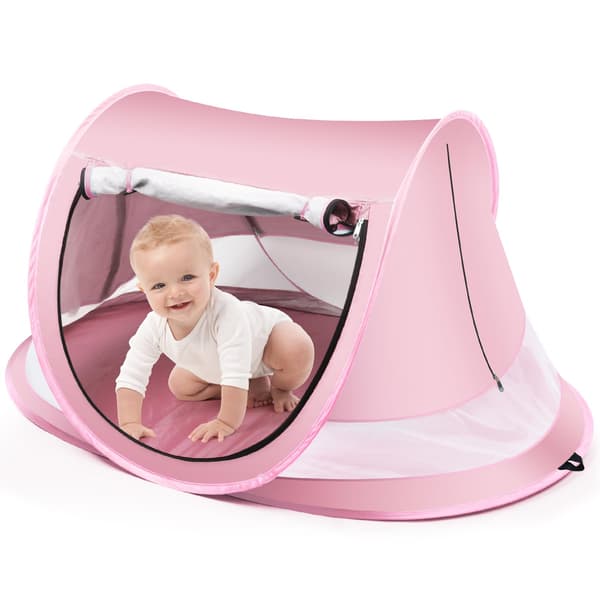 [2F]Baby Pop-Up Strandtält, med UV-skydd 50+, Vattentätt, Vikbart (Rosa)