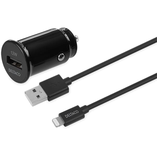 Deltaco USB billader med USB-C til Lightning-kabel, 12 W, 1m 1 Svart 25