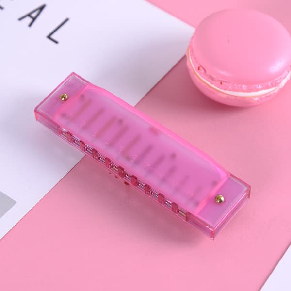 [2F]Färgglad munharmonika med 10 hål i plast (rosa) leksaksmusikinstrument