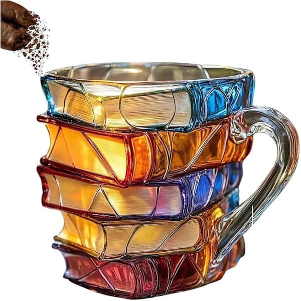 [2F] Målad bokmugg, 3D-målad bokkaffemugg, glasmosaik kaffemugg - perfekta presenter till läsare, bibliotekarier