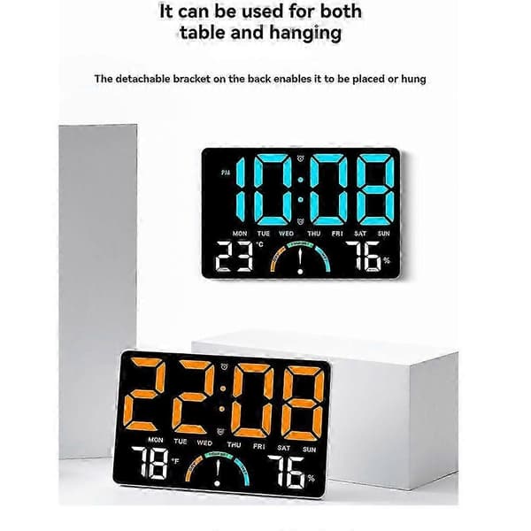 Digital väggklocka med stor LED-display, datum, temperatur och luftfuktighet, modern elektrisk väggklocka för sovrum, klassrum C Green light