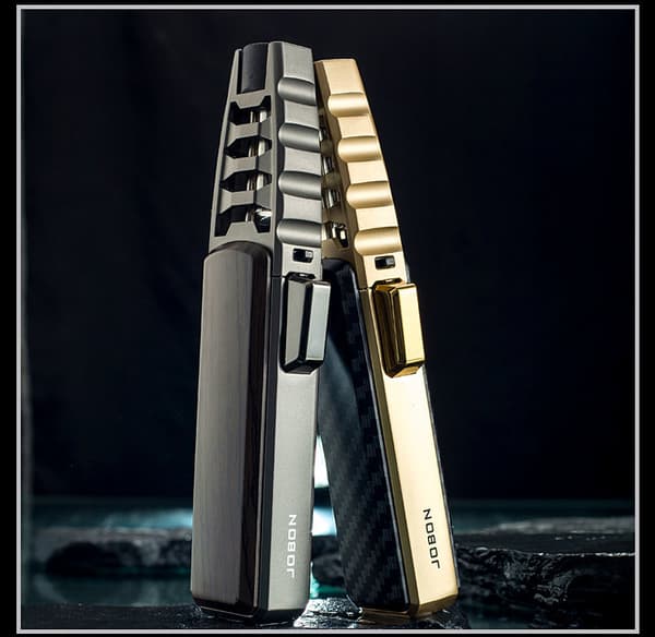 [2F]Turbine Torch Lighter Jet Flame Solar Beam Torch Earth's Warmest Flashlight Windproof - Sort Kulfiber