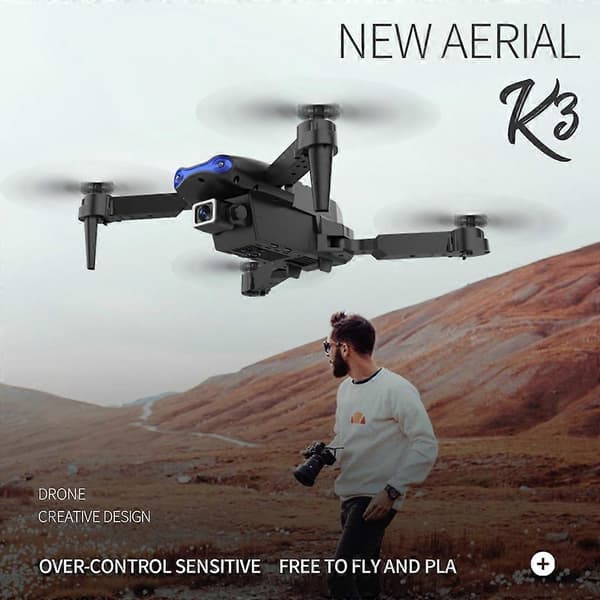 E99 K3 Drönare 4K Dubbel/Enkel Kamera 6-Axlig 3-vägs Hinderundvikande RC Quadcopter Gray Fixed high single current