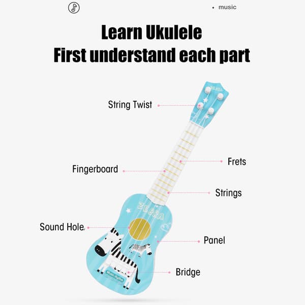 Ukulele Gitarrleksaker Plast Ukuleles Musikinstrument Leksak med 4 Strängar för Barn Blå