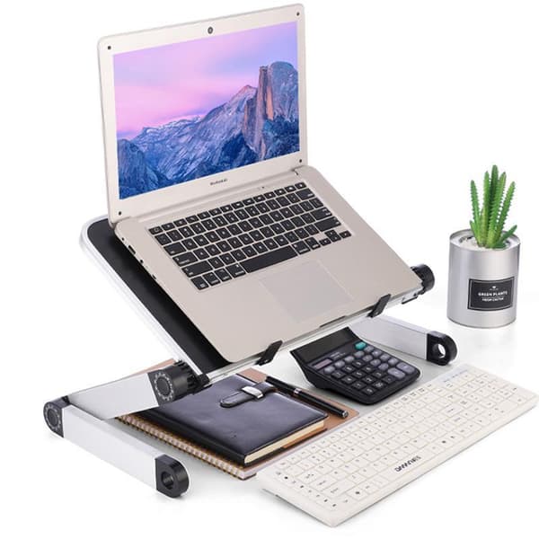 [2F]Sammenfoldeligt bærbart bord, ergonomisk aluminiumsstativ (hvid) Metal look silver