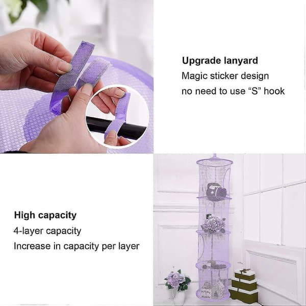 4-lags Teddy Opbevaringsnet til Ophæng, 3 stk. Sammenfoldelige (Pink, Rose, Lilla)[2F]