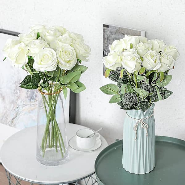 [2F]12 stk kunstige silkeblomster, realistisk rosebukett med lang stilk