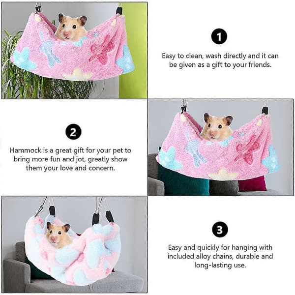Husdjurssovbo för hamster 1 st plyschhängmatta rosa