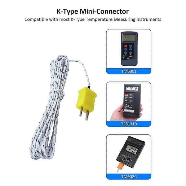 10st 3 meter K Typ Mini-kontakt Termoelement Temperaturprob Sensor -50-350c Temperatursensor