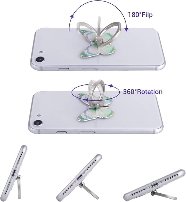 3 stk. sommerfugl mobiltelefon ringholder, sommerfuglemønstret malet fingerholder kickstand 360° rotation telefonringholder ringgreb