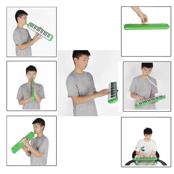 [2F] Melodika i plast for barn, 37 tangenter, gave til barn, musikkinstrumentsett (grønn)