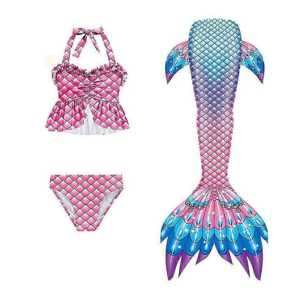 Børns Ariel havfrue bikini sæt 3 dele med hale til svømning Blå Blue 120cm
