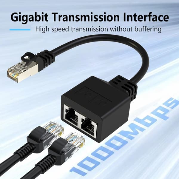 RJ45 Ethernet-splitterkabel, 1 han - 2 hun LAN Ethernet-splitter til Cat5