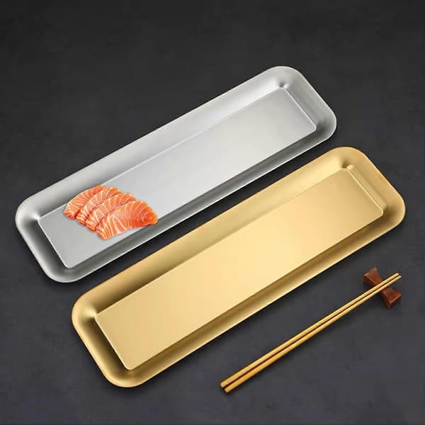 【2F】Serveringsbakke i rustfrit stål – Koreansk stil BBQ-tallerken – til hjemmekøkken og stegning Silver M