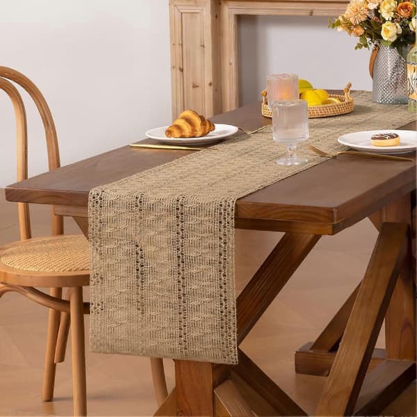 Jutevevd bordløper – Rustikk bondegårds-boho-design – for spise- og salongborddekor 160cm