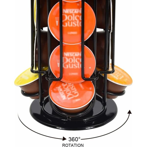 【2F】Kapselholder til 32 Dolce Gusto-kapsler, opbevaringsholder til kaffekapsler, skridsikker base, roterende, sort