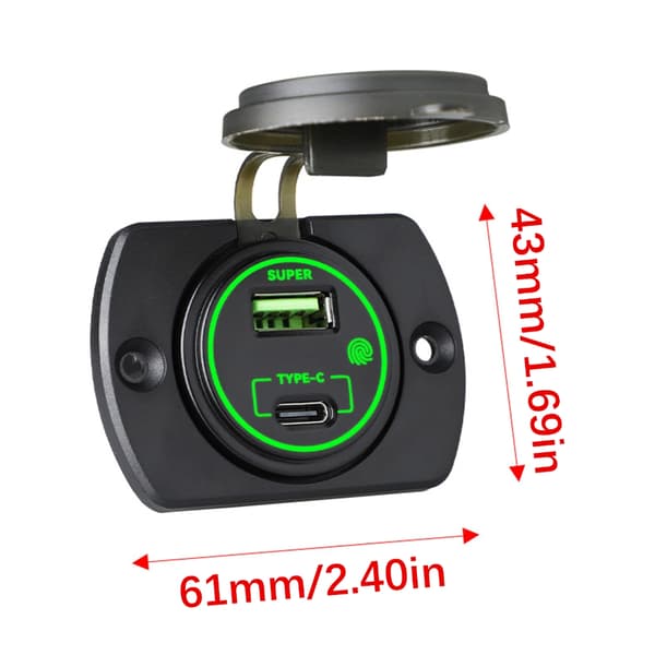 66W Biloplader USB Telefon Oplader Strømadapter med LED 12/24V Universal Red - With switchh 0.06