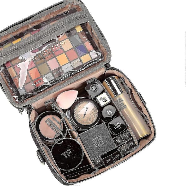 Dobbeltlags rejsetaske med make-up-strop, stor kosmetiktaske til organisering