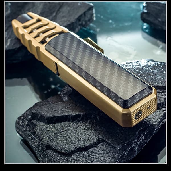 [2F]Turbine Torch Lighter Jet Flame Solar Beam Torch Earth's Warmest Flashlight Windproof - Sort Kulfiber